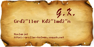 Gröller Kálmán névjegykártya